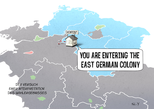 Cartoon: Kolonie East Germany (medium) by droigks tagged siedlung,kolonialismus,entwicklung,ressourcen,kultur,einwanderung,unabhängigkeit,handel,gesellschaft,verwaltung,droigks,ökonomie,ausbeutung,besitz,eigentum,siedlung,kolonialismus,entwicklung,ressourcen,kultur,einwanderung,unabhängigkeit,handel,gesellschaft,verwaltung,droigks,ökonomie,ausbeutung,besitz,eigentum