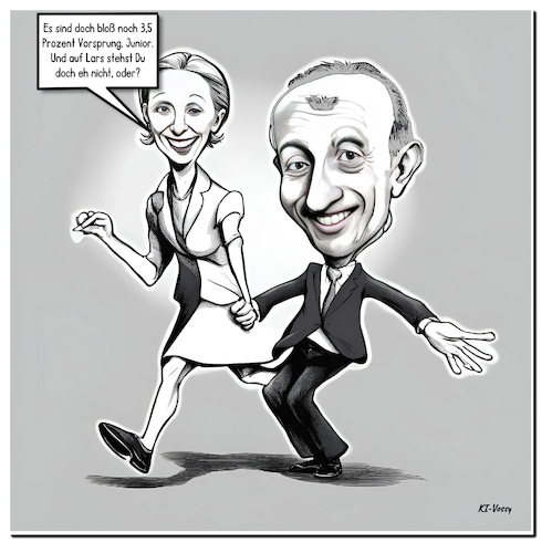 Cartoon: Frage des Abstands (medium) by A Human tagged umfragen,insa,forsa,cdu,csu,afd,merz,weidel,umfragen,insa,forsa,cdu,csu,afd,merz,weidel