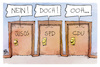 Cartoon: Koalitionsvertrag (small) by Kostas Koufogiorgos tagged karikatur,koufogiorgos,koalitionsvertrag,juso,nein,doch,oh,tür,cdu,spd