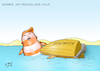 Cartoon: Havarie am persischen Golf (small) by Ago tagged iran,konflikt,krise,usa,präsident,donald,trump,spannungen,persischer,golf,straße,von,hormus,beschlagnahmung,tanker,großbritannien,retourkutsche,iranische,revolutionsgarden,konfrontation,eskalation,nach,kündigung,atomabkommen,kriegsgefahr,drohende,militäraktionen,keine,diplomatie,verhandlungen,sackgasse,havarie,boot,gekentert,boje,babydoll,politik,karikatur,cartoon,pressezeichnung,illustration,tale,agostino,natale